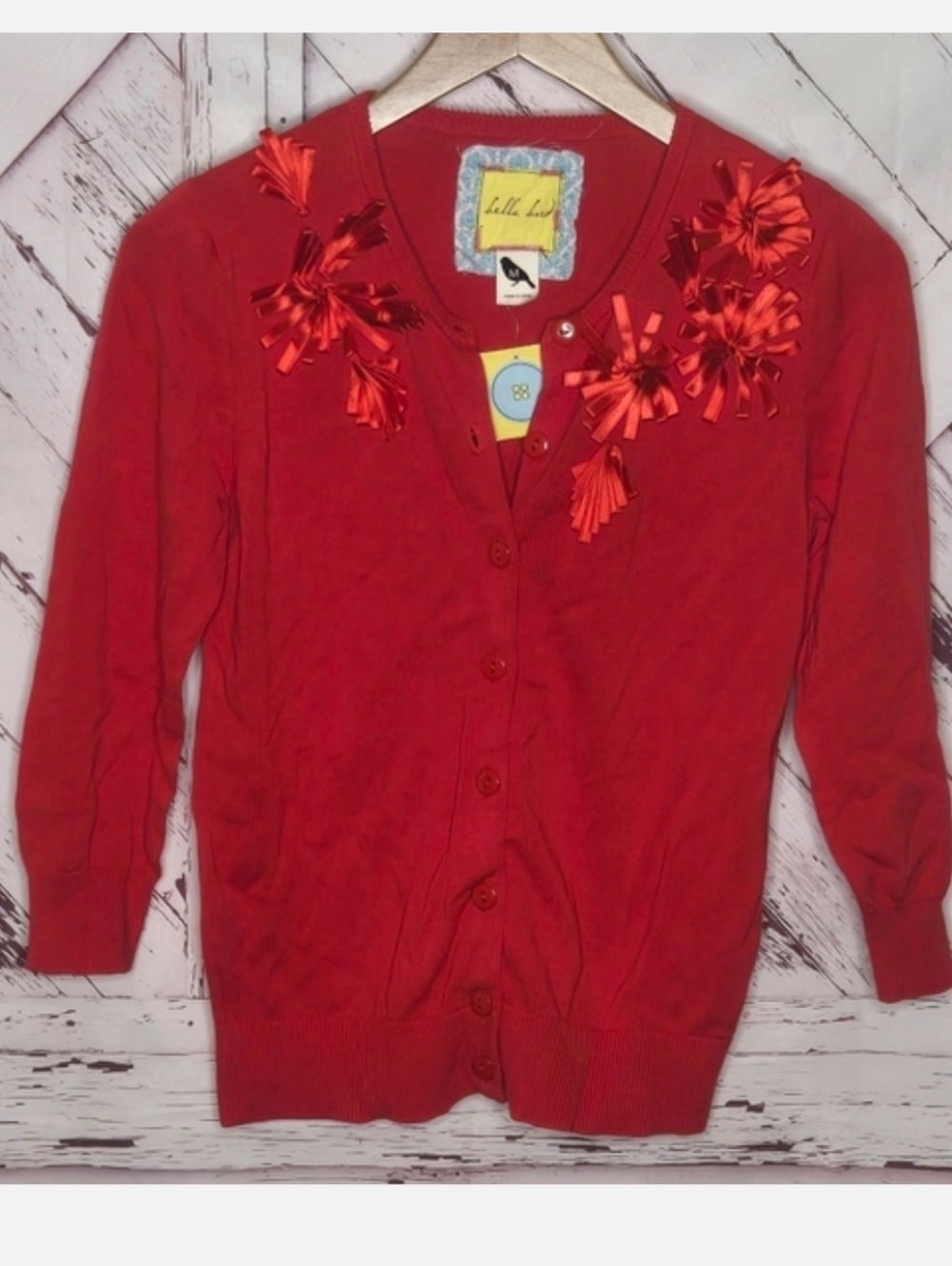 Bella Bird Valentine's Day Holiday Buttoned Down Sweater Cardigan - Picture 6 of 6